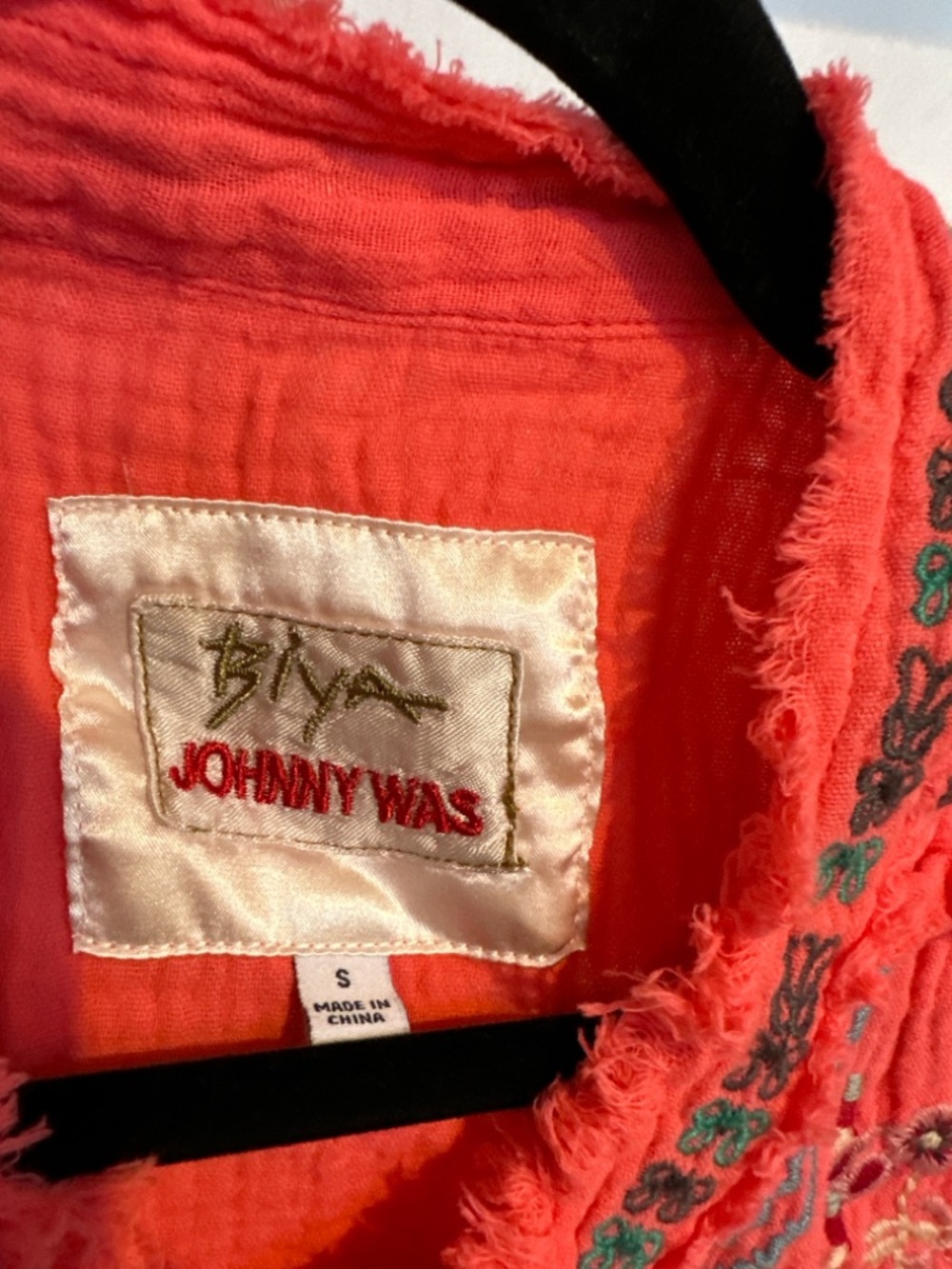 Johnny Was Coral Red Embroidered Cotton Gauze Tunic - Picture 4 of 7